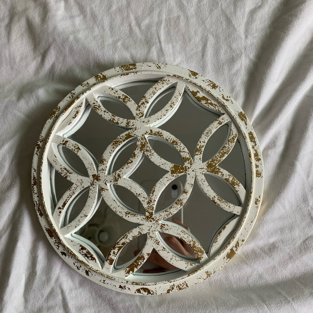 gold and white mirror wall art